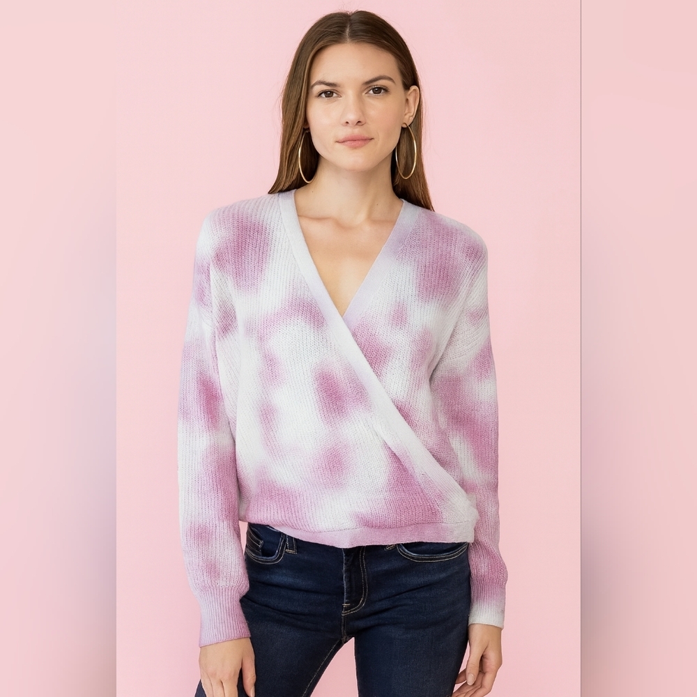 International Concepts, Pink Tie Dye, Crossover Sweater, Size Small